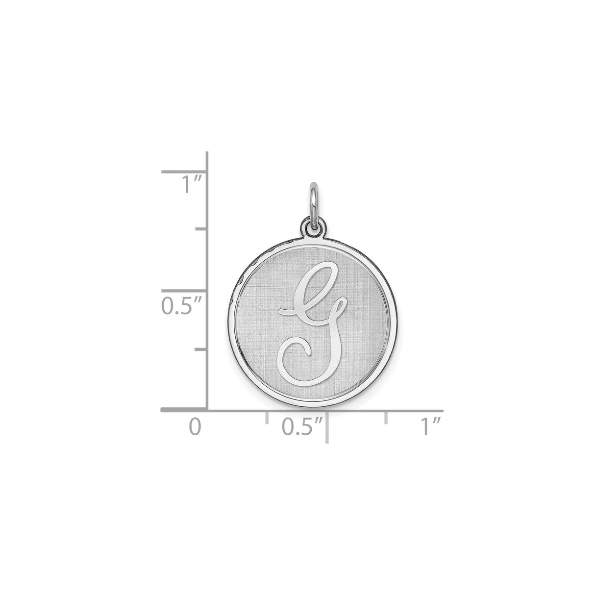 Sterling Silver Round Pendant with Script Letter G Engraving, Textured Monogram Charm