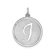 Sterling Silver Pendant with Raised Script Letter J on Brushed Round Disc