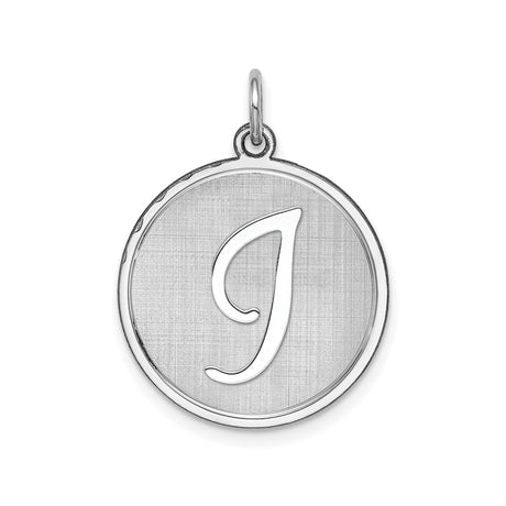 Sterling Silver Pendant with Raised Script Letter J on Brushed Round Disc