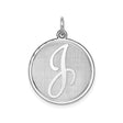 Sterling Silver Initial J Pendant, Script Letter Charm on Textured Disc