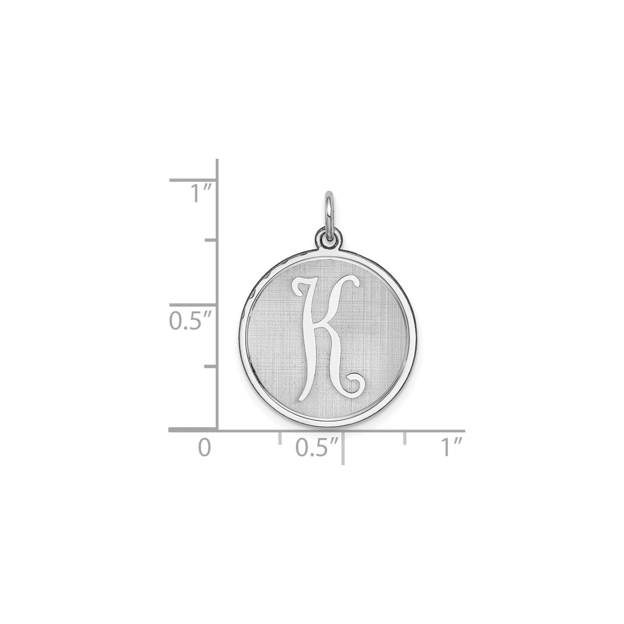 Sterling Silver Round Pendant with Script Letter K and Brushed Background