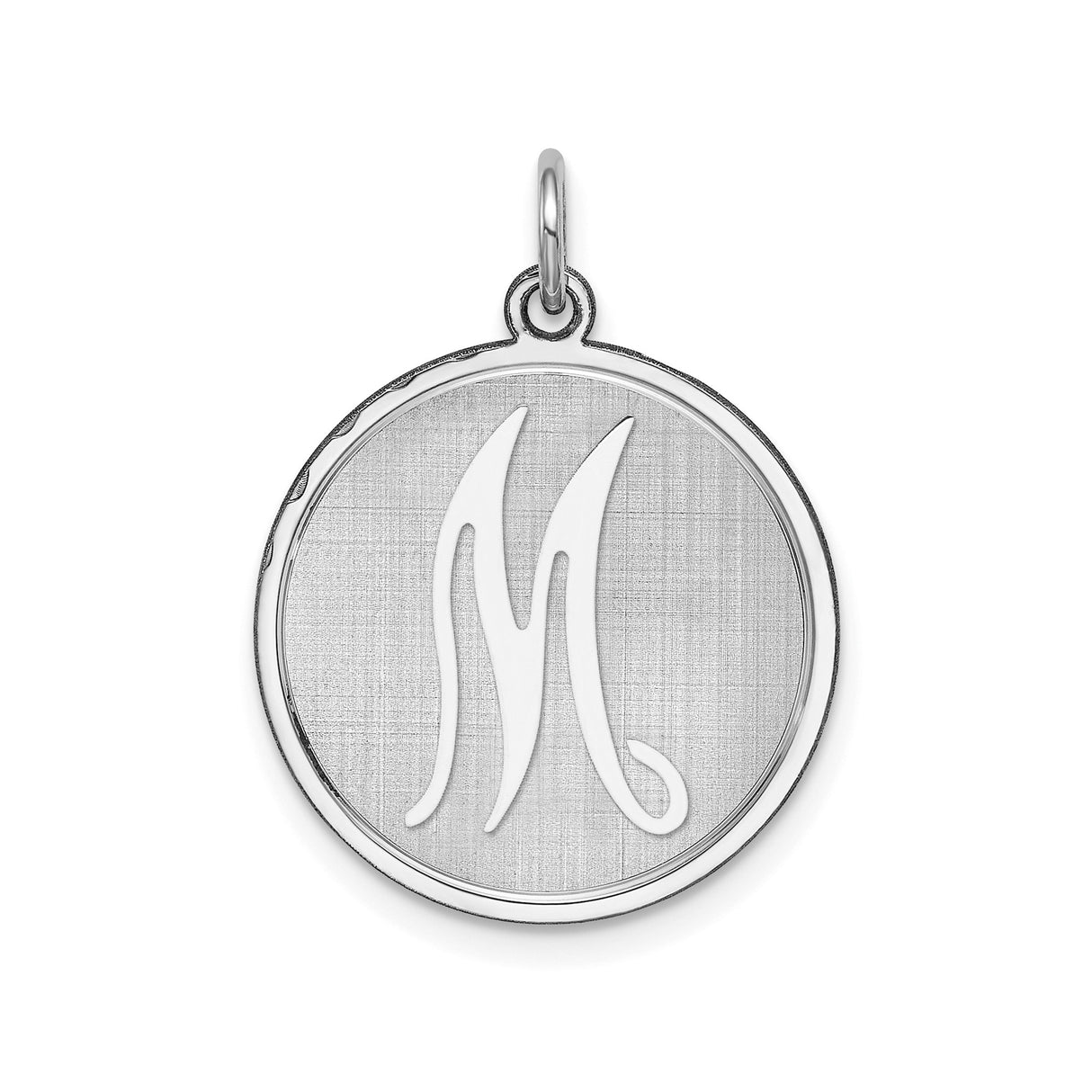 Sterling Silver Pendant with Letter M Scripted Monogram Charm, 14mm Round Initial Design