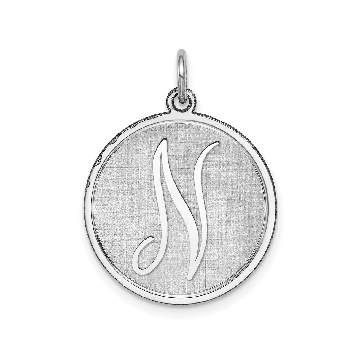 Sterling Silver Round Pendant with Script Letter N Monogram, Unisex Charm