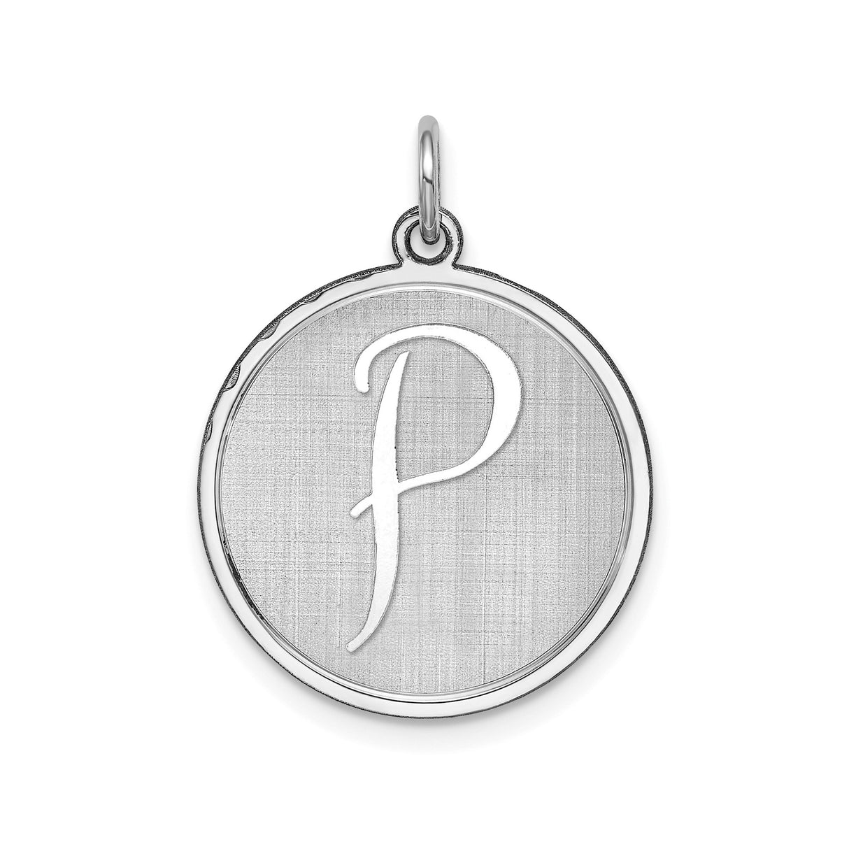 Sterling Silver Initial P Pendant with Brushed Finish and Polished Edges