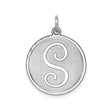 Sterling Silver Round Pendant with Script Letter S, Monogram Charm for Women