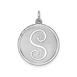 Sterling Silver Round Pendant with Script Letter S, Monogram Charm for Women