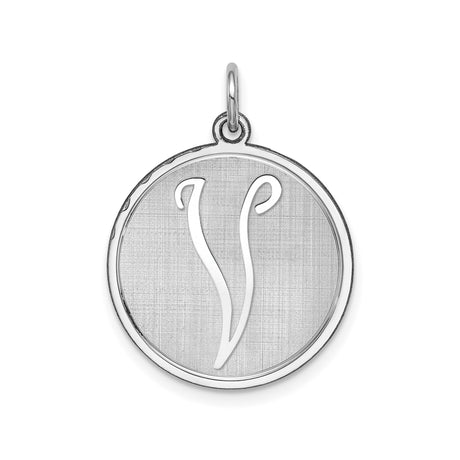 Sterling Silver Initial V Pendant, Script Letter Charm, Polished Minimalist Monogram Jewelry for Women