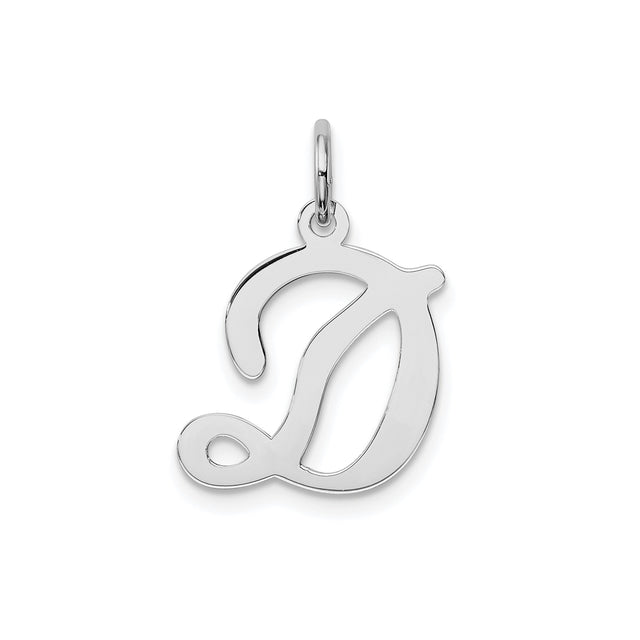 Sterling Silver Letter D Pendant, Script Initial Charm with Polished Cursive Design for Women
