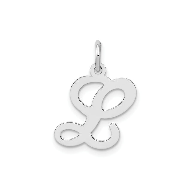 Sterling Silver Initial L Pendant Charm, Polished Script Letter Monogram Jewelry for Women