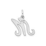 Sterling Silver Initial M Pendant with Cursive Script, Polished Finish, Unisex Charm