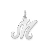 Sterling Silver Initial M Pendant with Cursive Script, Polished Finish, Unisex Charm