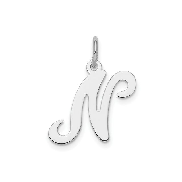Sterling Silver Initial N Pendant, Polished Cursive Letter Charm for Necklace or Bracelet