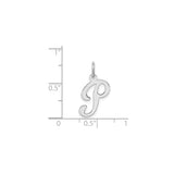 Sterling Silver Pendant Charm with Script Letter P Design, Polished Alphabet Jewelry for Women