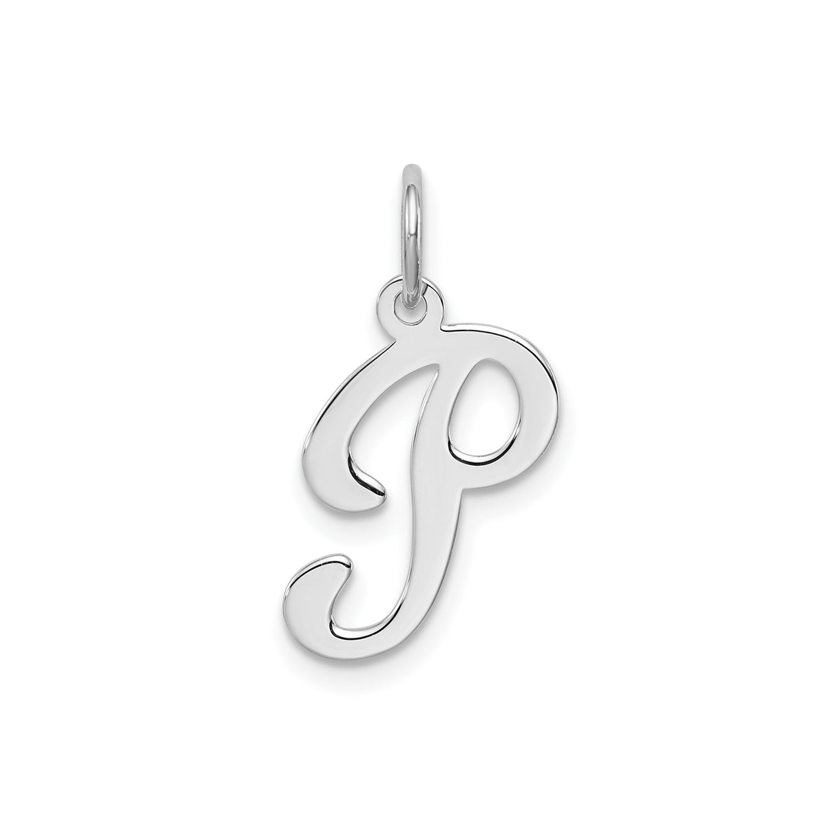 Sterling Silver Pendant Charm with Script Letter P Design, Polished Alphabet Jewelry for Women