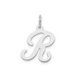 Sterling Silver Script Initial R Pendant, Polished Cursive Letter Charm for Women