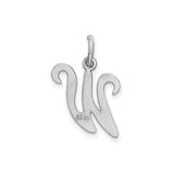 Sterling Silver Script Initial W Pendant Charm, Polished Cursive Letter Jewelry for Women