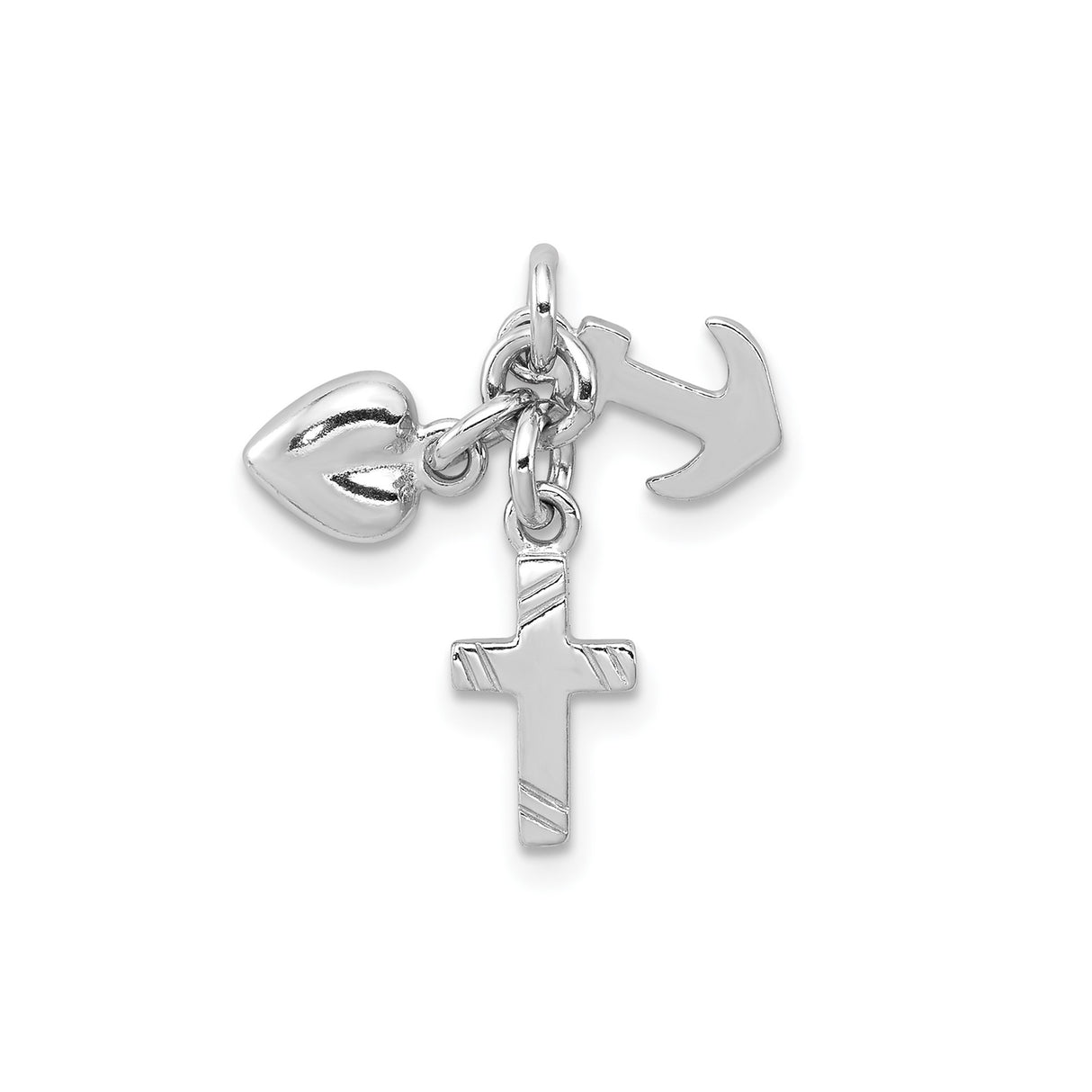 Sterling Silver Pendant with Cross, Heart, and Anchor Symbols, Faith Hope Love Christian Charm