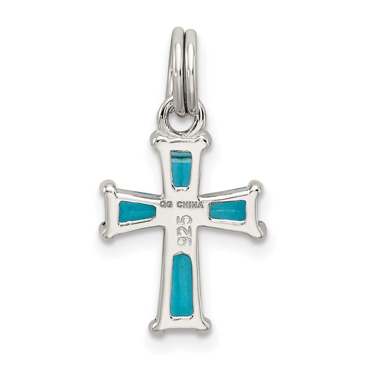Blue CZ Cross Charm Pendant in Real 925 Sterling Silver