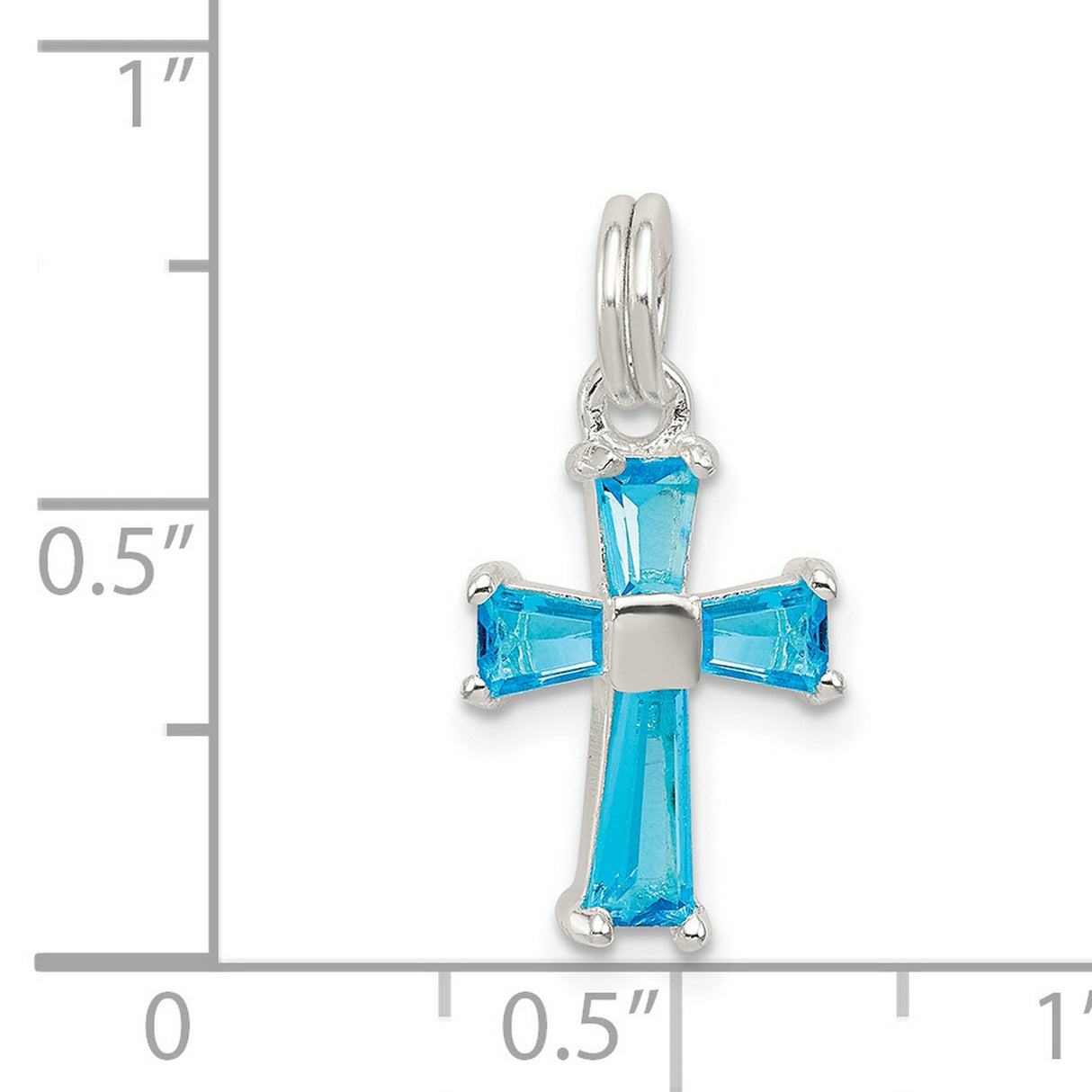 Blue CZ Cross Charm Pendant in Real 925 Sterling Silver
