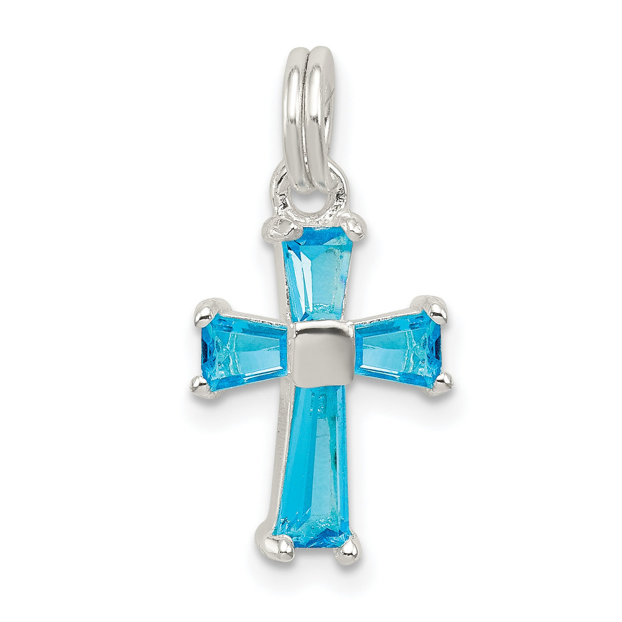Blue CZ Cross Charm Pendant in Real 925 Sterling Silver