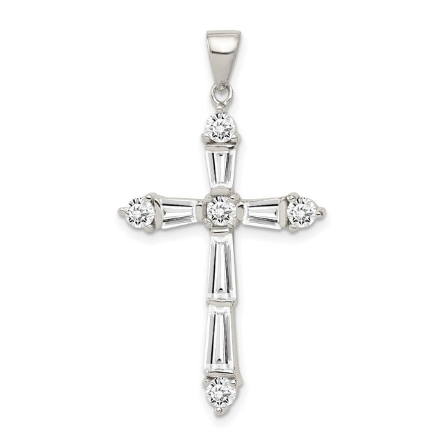 CZ Cross Charm Pendant in Real 925 Sterling Silver