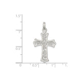 Sterling Silver Cross Pendant with Filigree, Rope Detail, and Fleur de Lis Accents