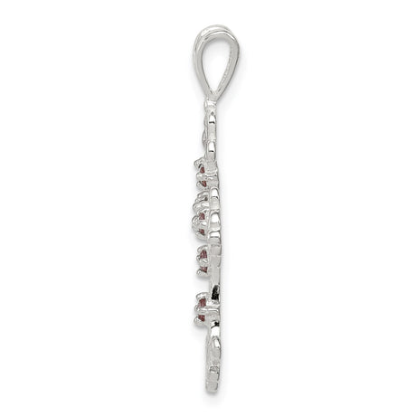 Sterling Silver Cross Pendant with Purple Amethyst and Cubic Zirconia, Vintage Scrollwork Design