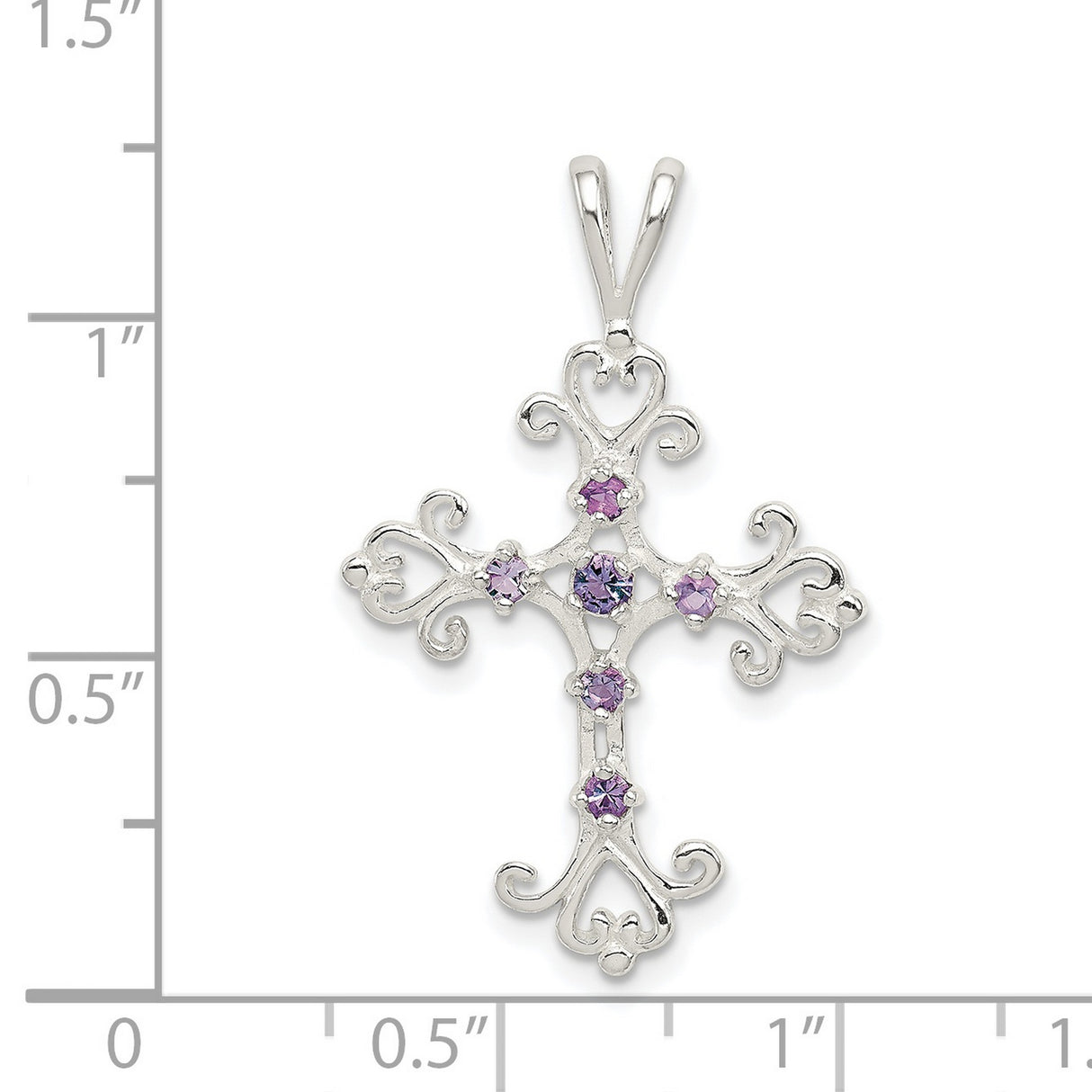Purple CZ Cross Charm Pendant in Real 925 Sterling Silver