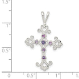 Purple CZ Cross Charm Pendant in Real 925 Sterling Silver
