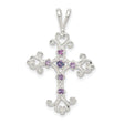 Purple CZ Cross Charm Pendant in Real 925 Sterling Silver