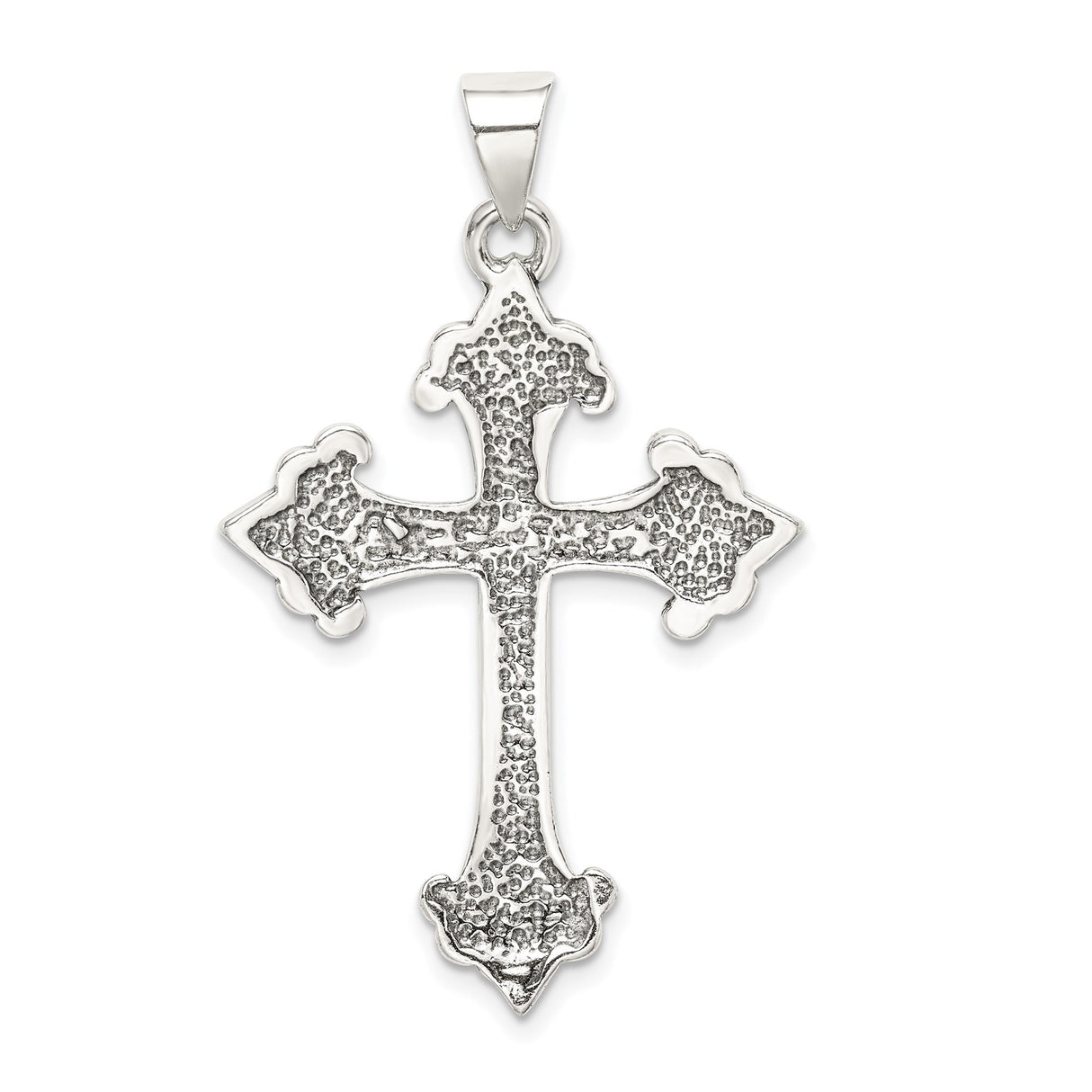 Sterling Silver Cross Pendant, Fleur Design, Oxidized Gothic Style, Unisex Faith Jewelry