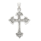 Sterling Silver Cross Pendant, Fleur Design, Oxidized Gothic Style, Unisex Faith Jewelry