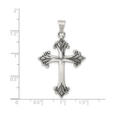 Sterling Silver Cross Pendant, Fleur Design, Oxidized Gothic Style, Unisex Faith Jewelry