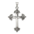 Sterling Silver Cross Pendant, Fleur Design, Oxidized Gothic Style, Unisex Faith Jewelry