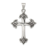 Sterling Silver Cross Pendant, Fleur Design, Oxidized Gothic Style, Unisex Faith Jewelry