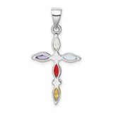 Multi-Color CZ Cross Charm Pendant in Real 925 Sterling Silver