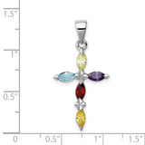 Multi-Color CZ Cross Charm Pendant in Real 925 Sterling Silver