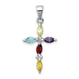 Multi-Color CZ Cross Charm Pendant in Real 925 Sterling Silver