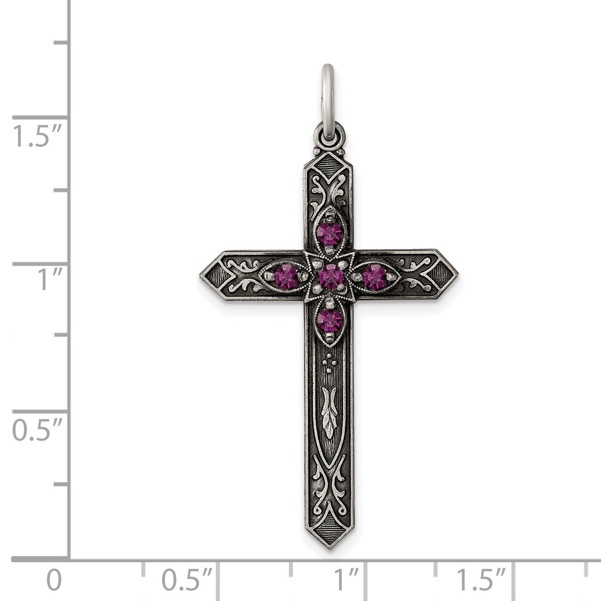 February Birthstone Cross Charm Pendant in Real 925 Sterling Silver