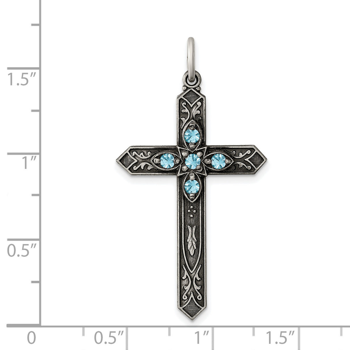 March Birthstone Cross Charm Pendant in Real 925 Sterling Silver