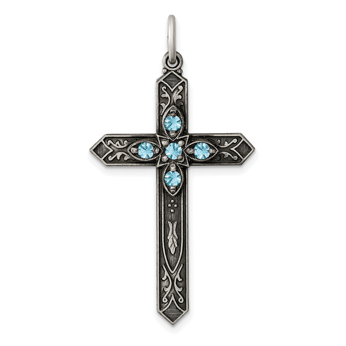 March Birthstone Cross Charm Pendant in Real 925 Sterling Silver