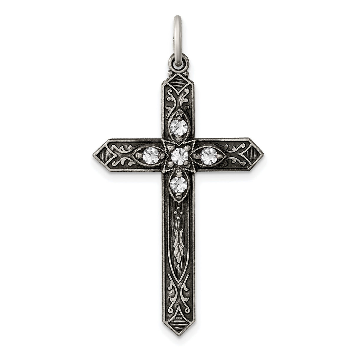 April Birthstone Cross Charm Pendant in Real 925 Sterling Silver