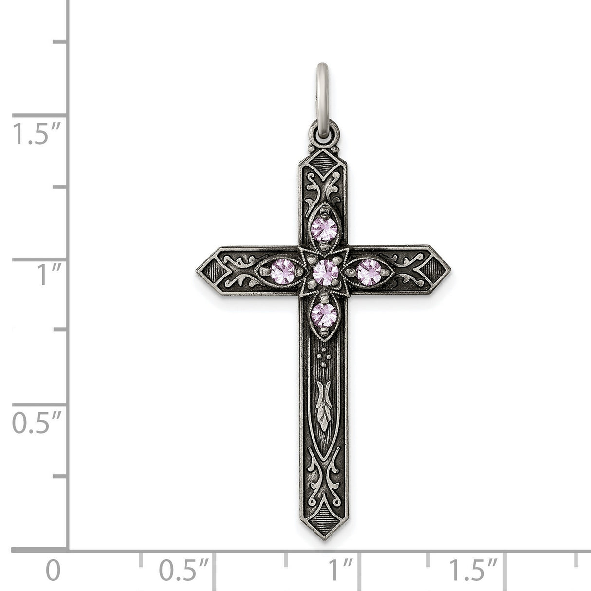 June Birthstone Cross Charm Pendant in Real 925 Sterling Silver