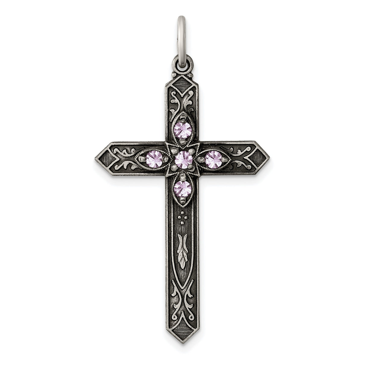 June Birthstone Cross Charm Pendant in Real 925 Sterling Silver