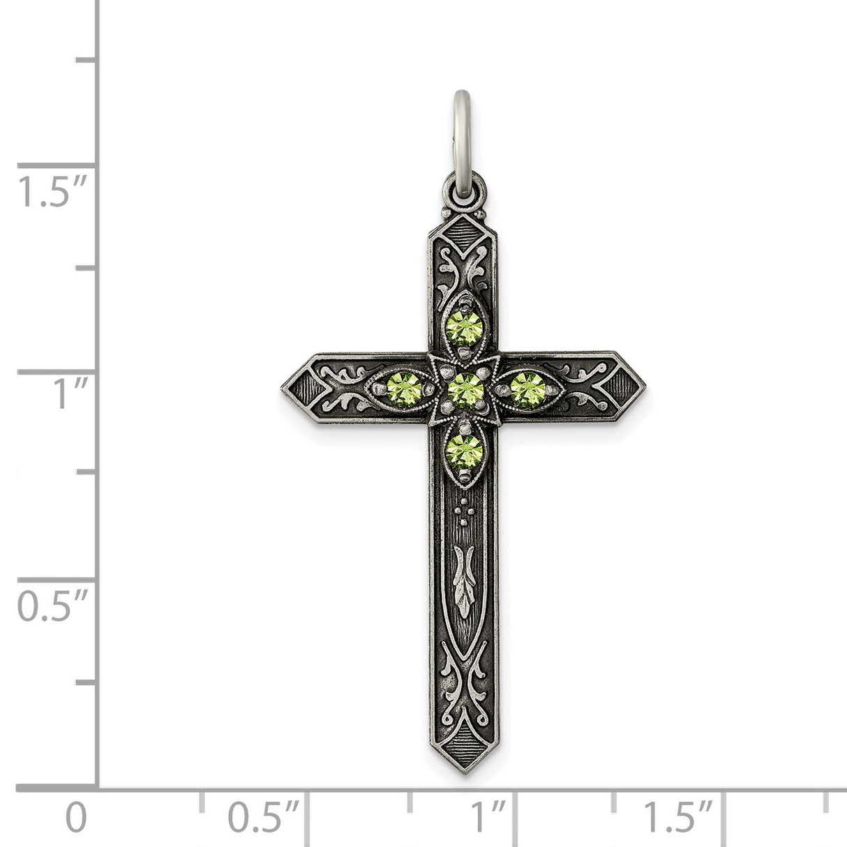 August Birthstone Cross Charm Pendant in Real 925 Sterling Silver