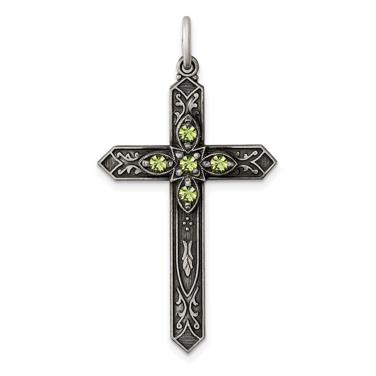 August Birthstone Cross Charm Pendant in Real 925 Sterling Silver