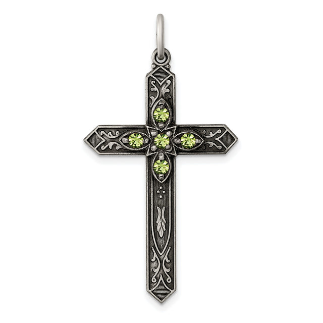 August Birthstone Cross Charm Pendant in Real 925 Sterling Silver