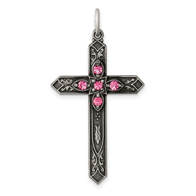 October Birthstone Cross Charm Pendant in Real 925 Sterling Silver
