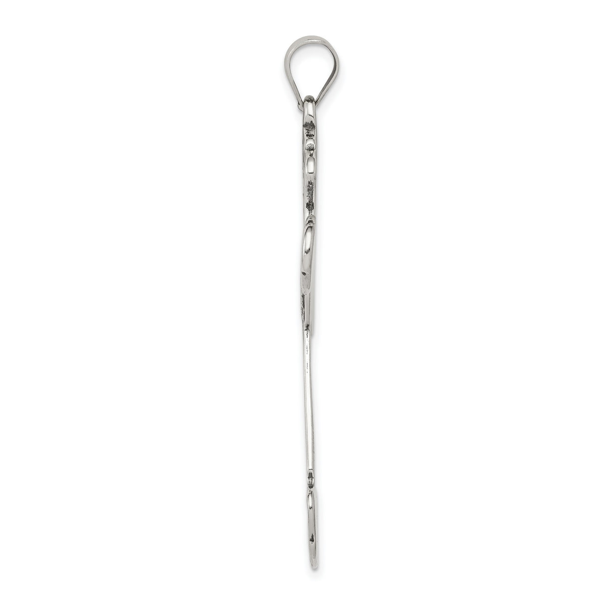 Sterling Silver Cross Pendant with Flared Arms and Textured Scroll Design