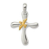 Sterling Silver Dove Cross Pendant, Minimal Christian Jewelry Symbolizing Faith and Hope